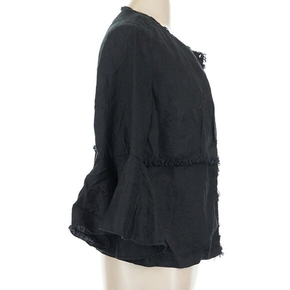 Vintage Chico's Sz 2 (L) Kimono Style Linen Jacket w/Bell Sleeves & Frayed Edge - Picture 6 of 12